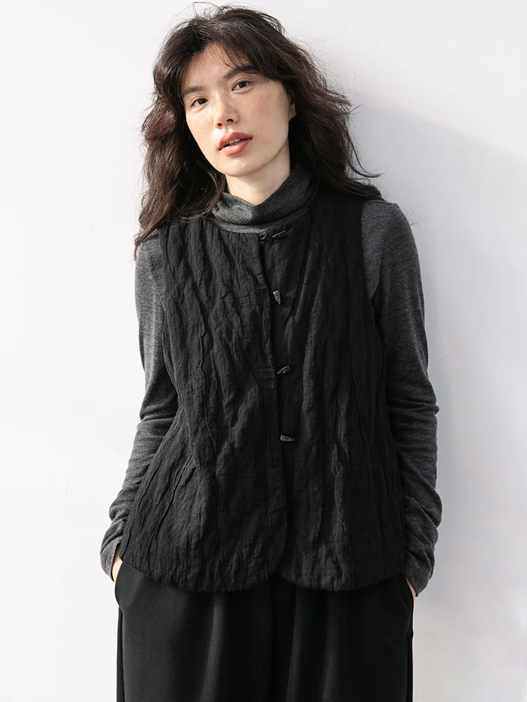 

Новая коллекция Le: Женский модный жилет из смесового хлопка с эффектом мятости, черный, осенне-зимний, художественный дизайн, высокое качество