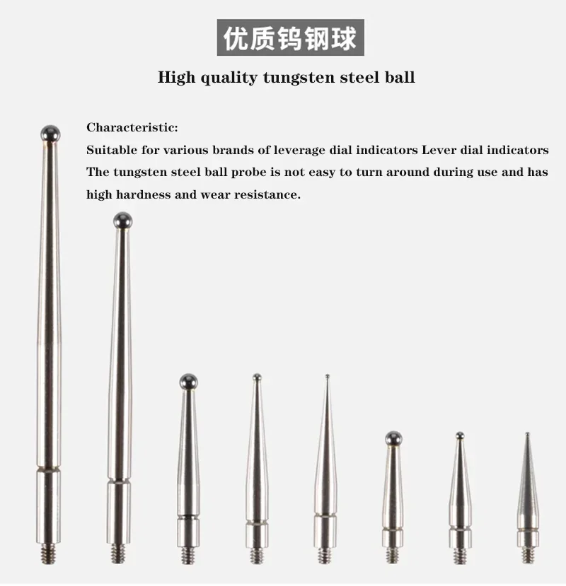 Micrómetro de punta de palanca, sonda indicadora de prueba, cabezal OD de 2mm, 15mm/44,5mm de longitud, M1.4, M1.6, M1.8, M2, novedad