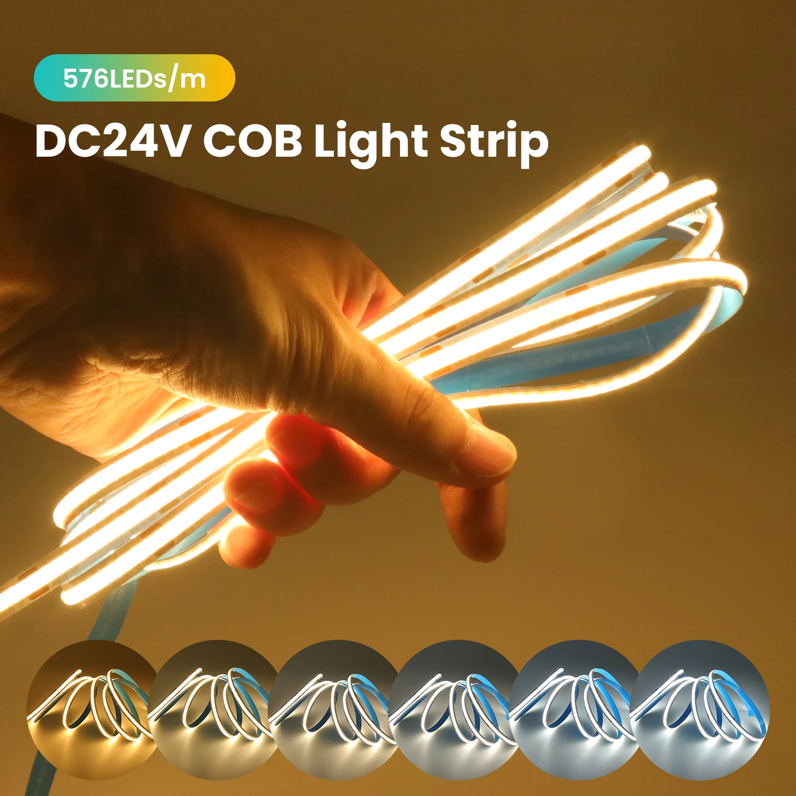 DC 24V CCT COB Strip 576Leds/M 2700K - 6500K White Dimmerable High Density Flexible Ribbon Rope LED Light For Home Decor