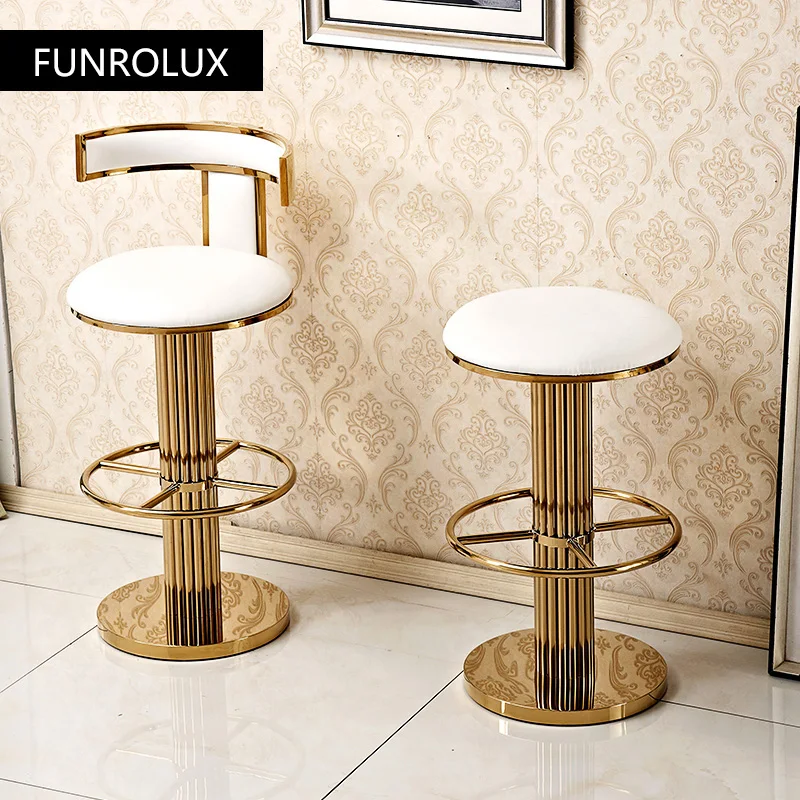 Counter Height Bar Stools with Back, Modern Barstools Island Chair with Polished Gold Stainless Steel and Comfortable Cushion