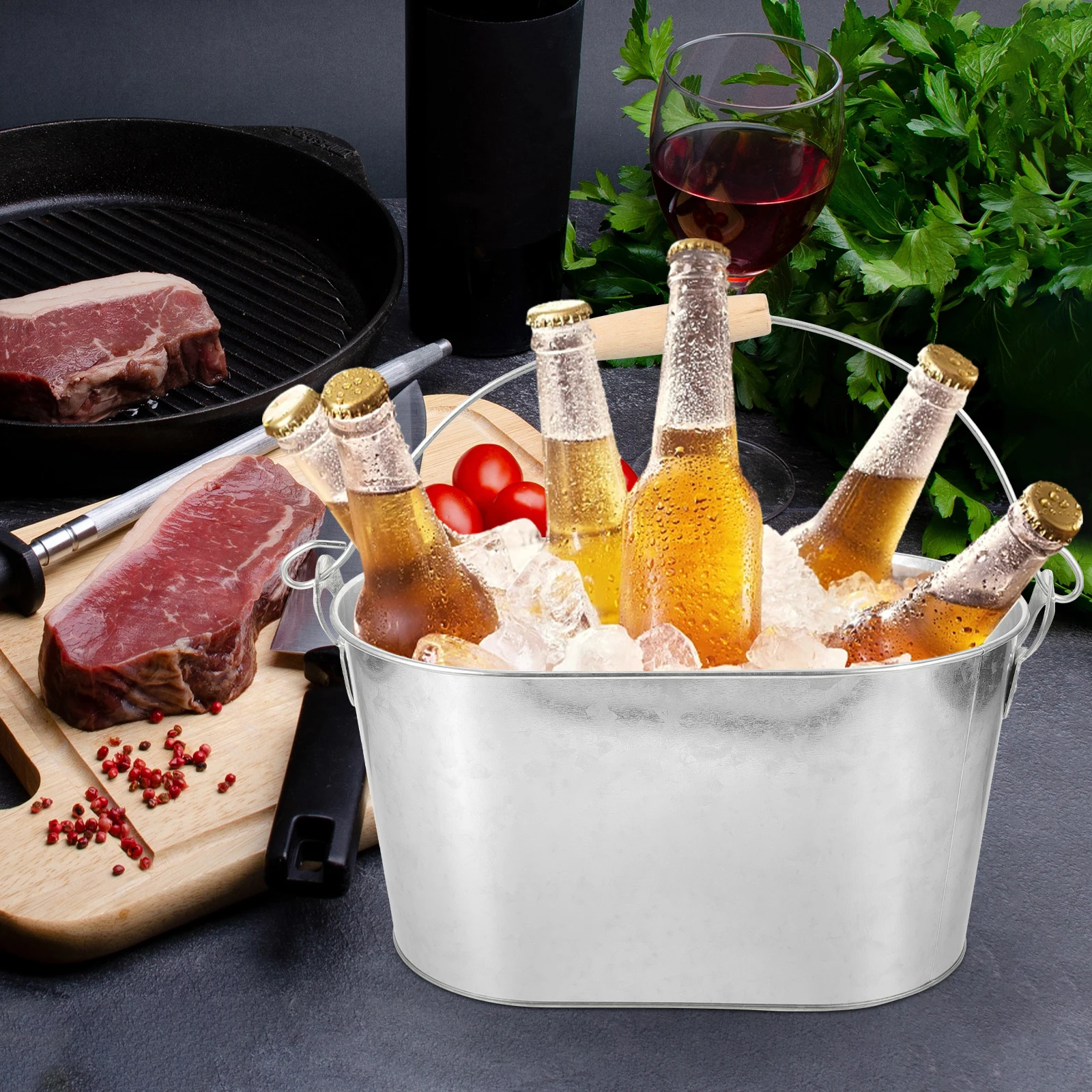 

Ice-cold Beer Barrels 2210C-02 Cold Tinplate Cube Bucket for Cocktail Party Barbecue KTV Picnic Handheld Ice Container