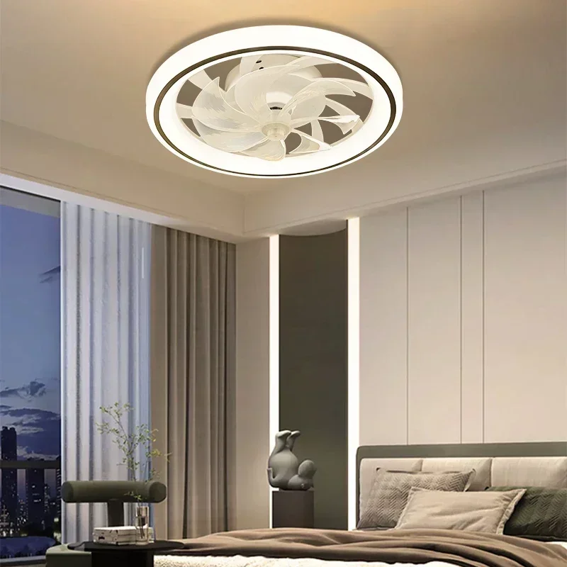 

Bedroom Decor Ventilator Lamp with Lights Remote Control, 48cm Smart Ceiling Fan Invisible Blades Retractable Silent