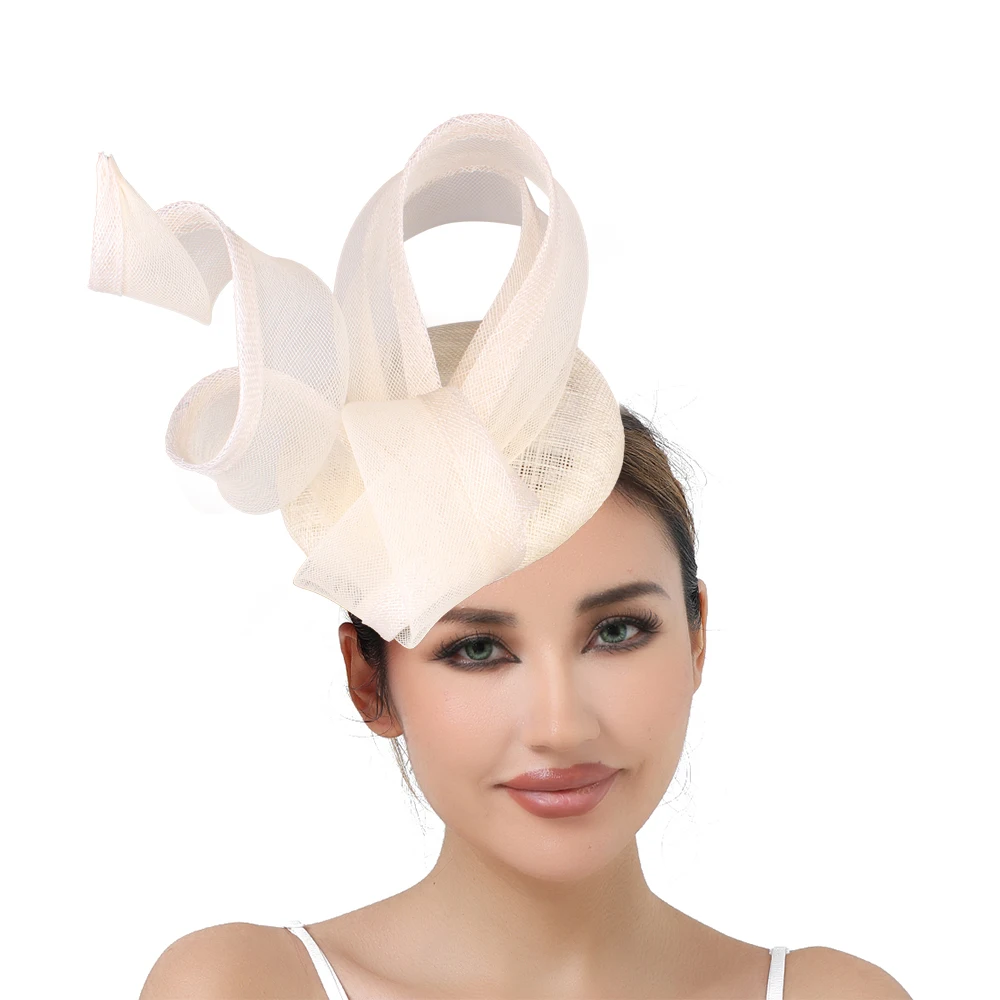 エレガントなブライダル高級シナメイウェディングハット、女性用ヘッドウェア、宴会、カクテル、帽子、ヘアアクセサリー