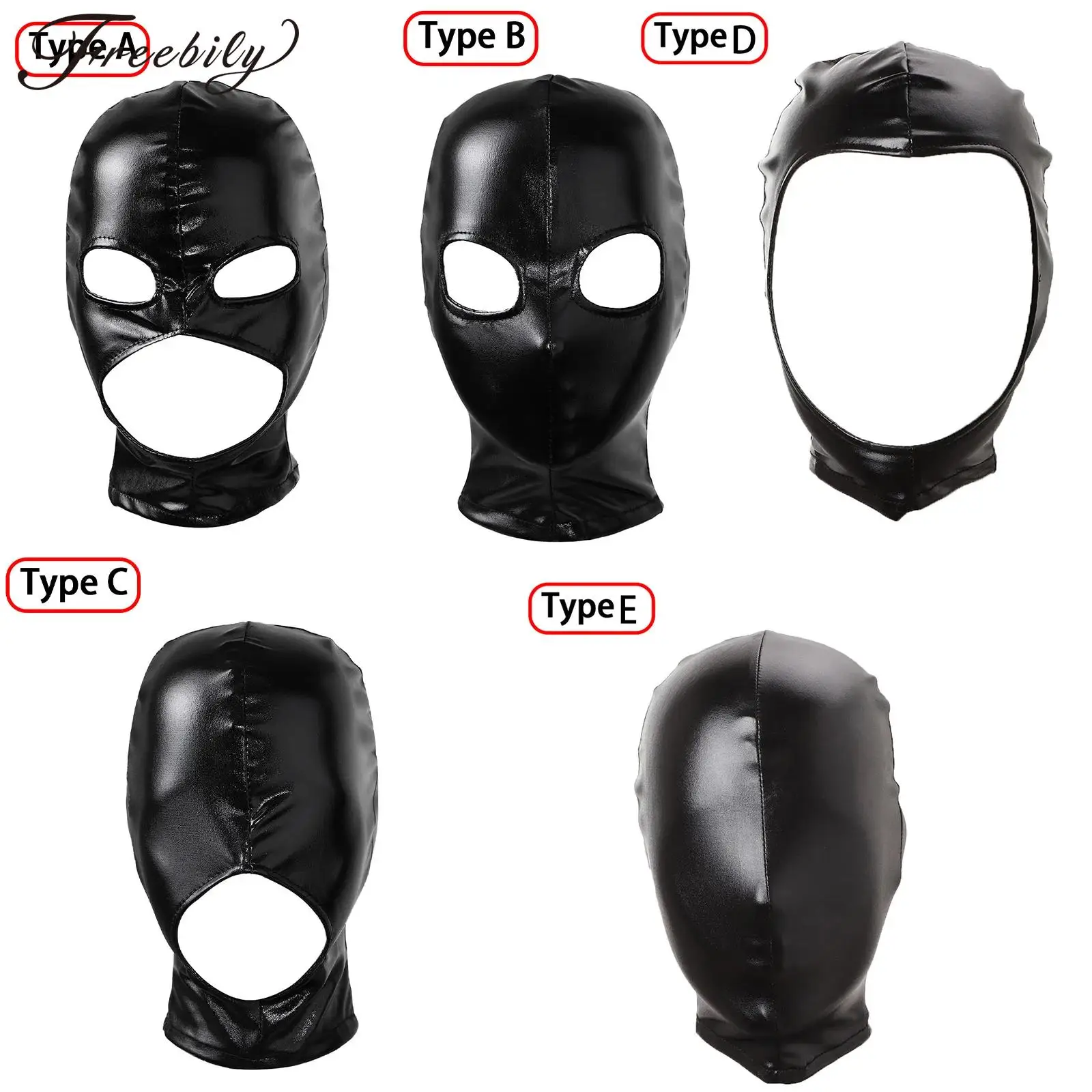 Masque facial cosplay en cuir PU pour hommes et femmes, cagoule de bondage antarctique, équipement de sauna, tête en latex, yeux ouverts, bouche sexy