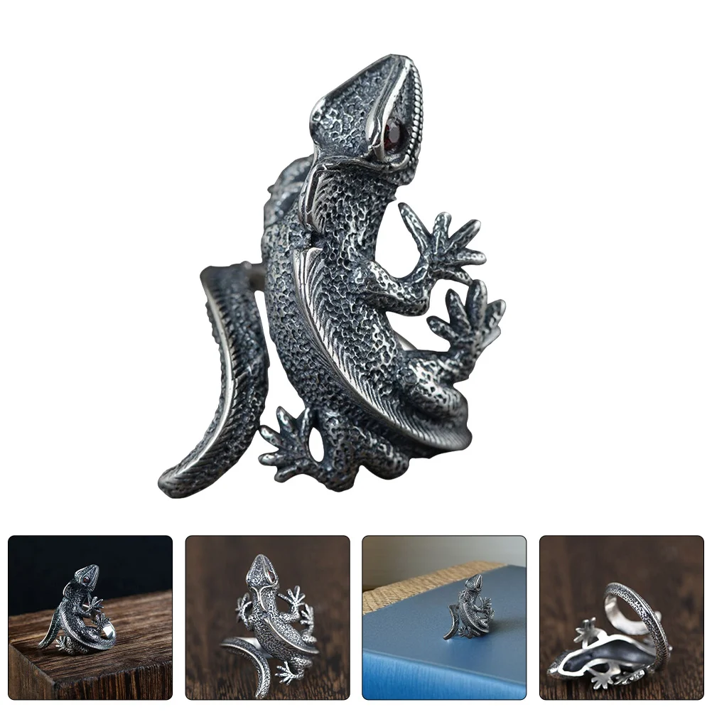 

2Pcs Retro Lizard Rings Vintage Adjustable Animal Hand Jewelry Unique Statement Ring for Men Boys Teen Halloween Costume