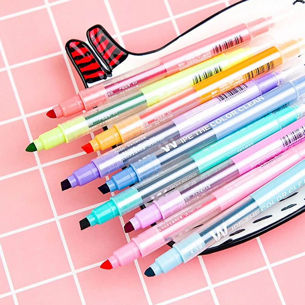 

10Pcs Erasable Double Head Highlighter Pen Chisel Tip for Clear Highlights and Writing Accessories Erasable Highlighter