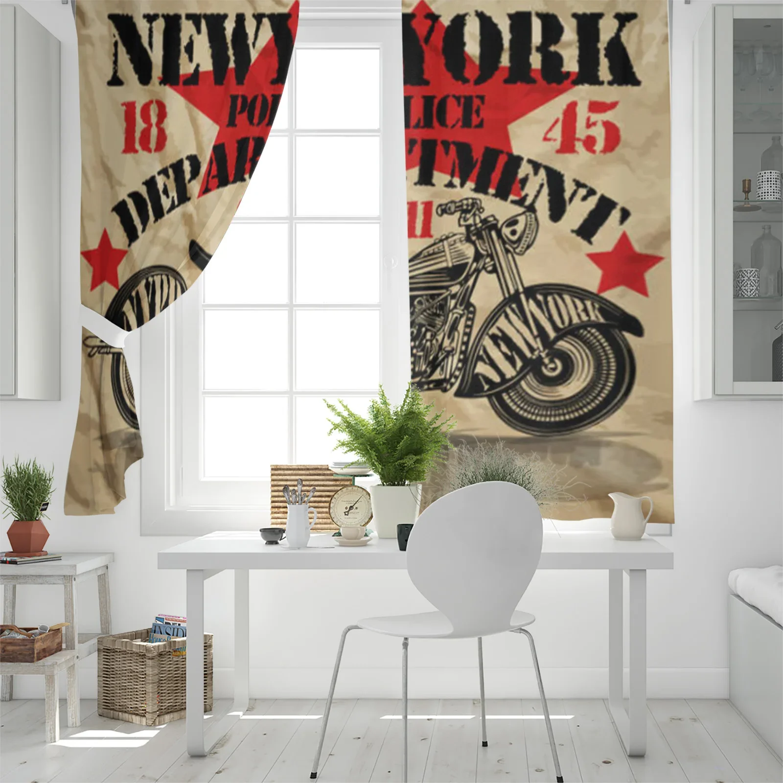 Retro New York Motorcycle Window Curtain For Living Room Bedroom Home Decor Kitchen For Window Drapes