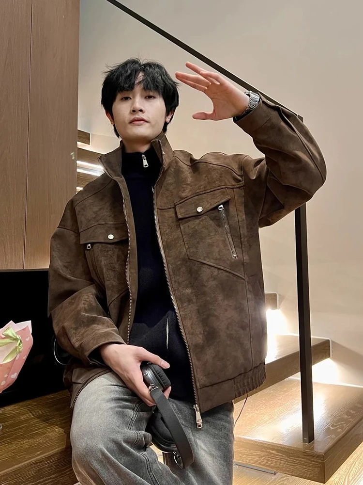 

Мужская замшевая куртка American Sle для осени и зимы, утепленная, в стиле мотоциклетной, бейсбольной, рабочей одежды, свободного кроя, с защитой от сминания