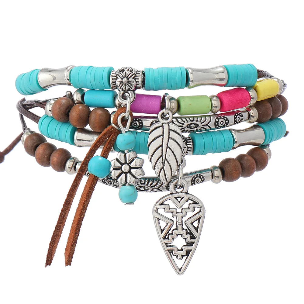 Western Country Hat Animal Head Leaf Feather Women Charm Bracelets Women Leather Bracelets Men Bangle Wholesale Jewelry Gift