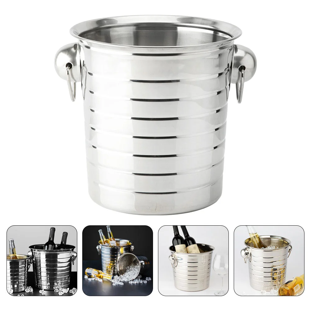 Stainless Steel Ice Bucket Holder Beer Cooler Bottle Transparent Juice Containers Beverage Sturdy KTV Drinks Cubitera Cube