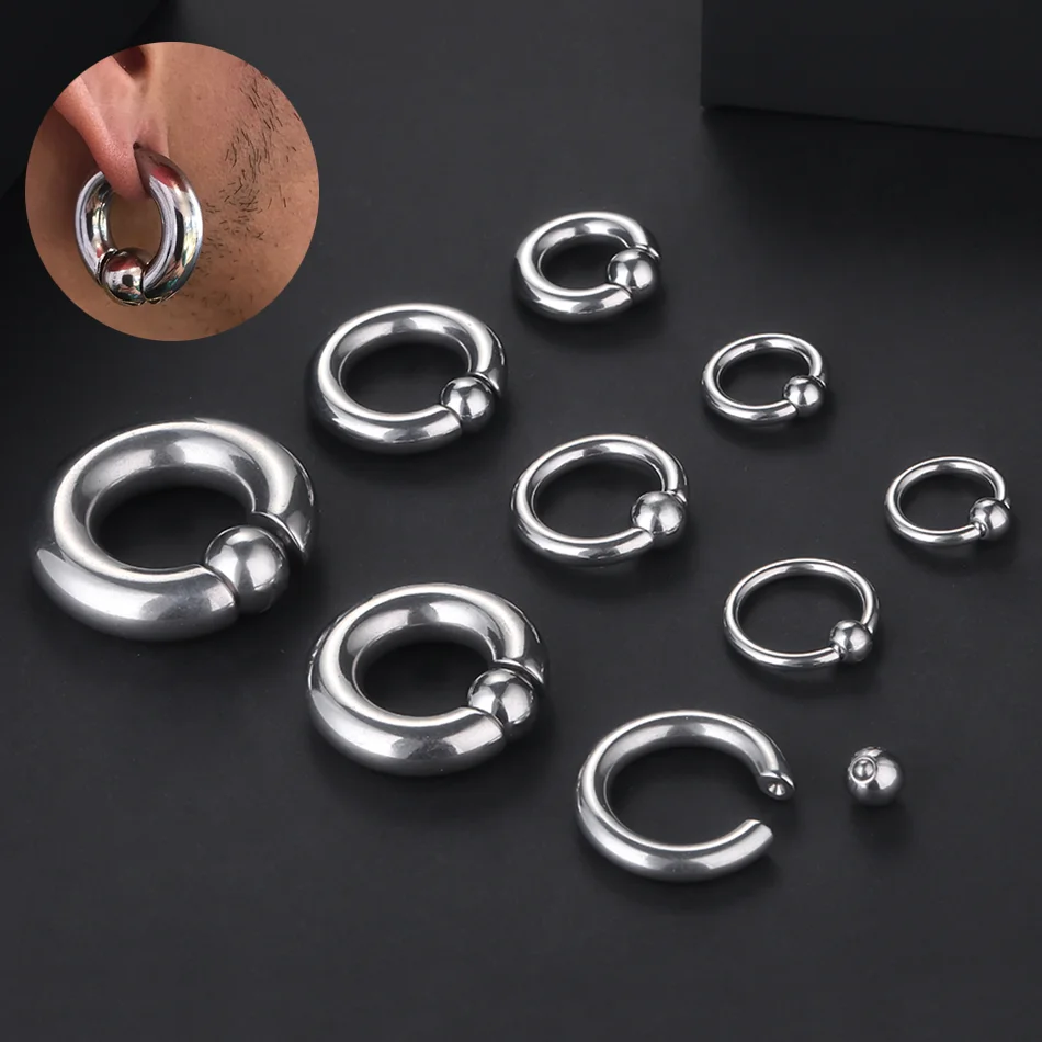 1PC Stainless Steel Captive Bead Rings Piercing Nose Ring Earring 0G 5mm 10mm BCR Hoop Rings Punk Piercing Body Jewelry