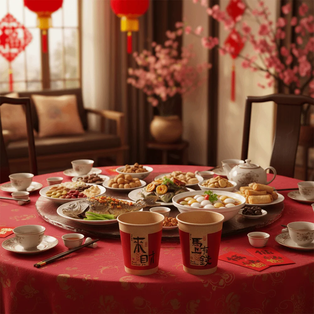 50 قطعة النمط الصيني 2026 السنة الجديدة كوب ورقي للاستعمال مرة واحدة التقليدية سميكة المتاح شرب كوب مقاومة للحرارة #5