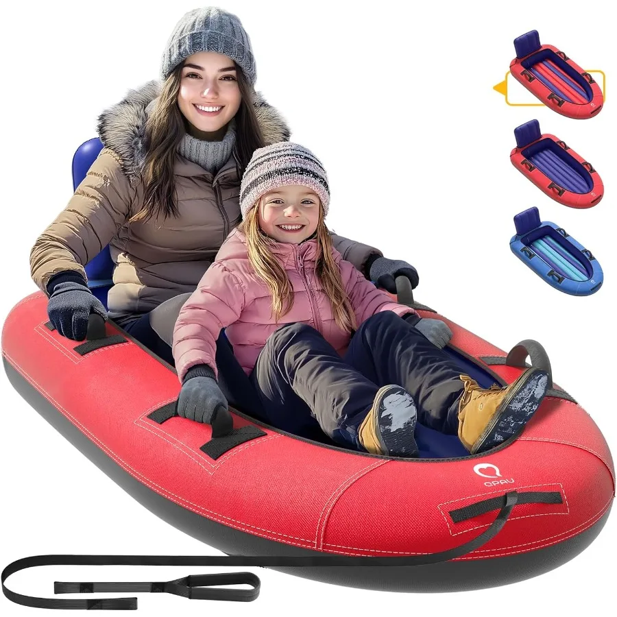 

Snow Sled with Premium Canvas Cover, 2 Person Inflatable Heavy Duty Snow Tube with Reinforced Handles, Snow Sleds for Kids and A