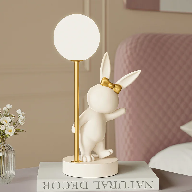 Imagem -02 - Nordic Pink Rabbit Table Lamp Atmosfera Night Light Luxo Aniversário Presente de Casamento Nightlights Ins Bonito Coelho Decoração do Quarto