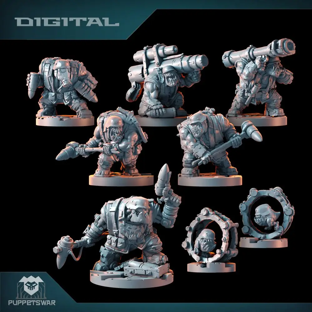 

Orc Panzer Jaegers Team, Green Skin Figure, Walker, Robot Plasma Gun, HD 3D Printed Resin Model, Action Proxy Wargame DnD