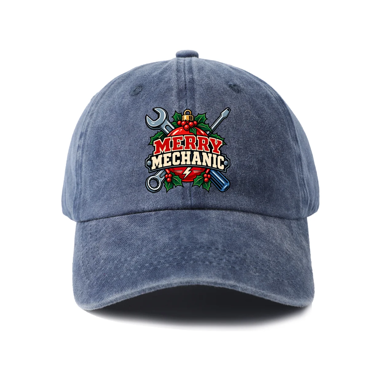 Merry Mechanic Tools Graphic Vintage Washed Baseball Cap, Adjustable Unisex Dad Hat, Casual Gift