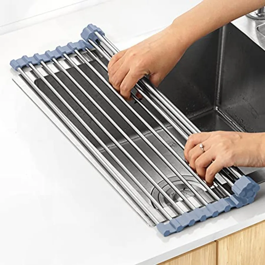 

Over The Sink Dish Drying Rack Roll Up Dish Drying Rack Kitchen Dish Rack Stainless Steel Sink Drying Rack Foldable Dish Draine