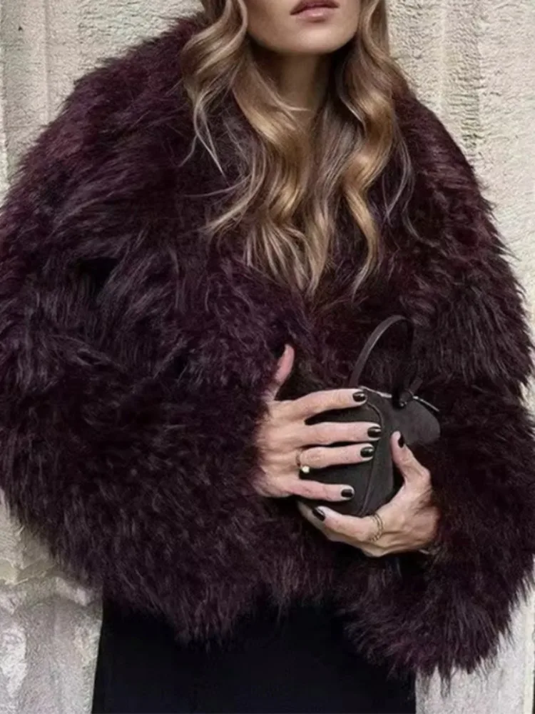 Missuoo Giacca da Teddy corta bordeaux da donna con scollo a V maniche lunghe Cappotto in pile di peluche 2025 Capispalla alla moda autunno inverno