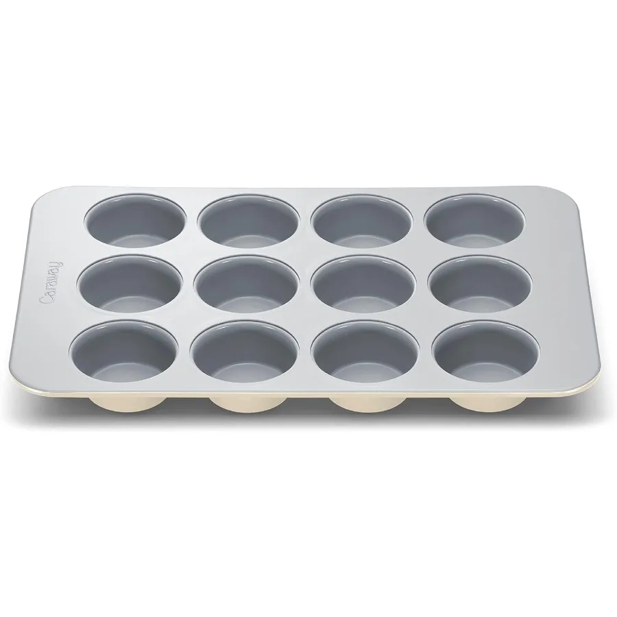 

NonStick Ceramic 12Cup Muffin Pan Naturally Slick Ceramic Coating NonToxic PTFE and PFOA Free Perfect for Cupcakes Muffins and