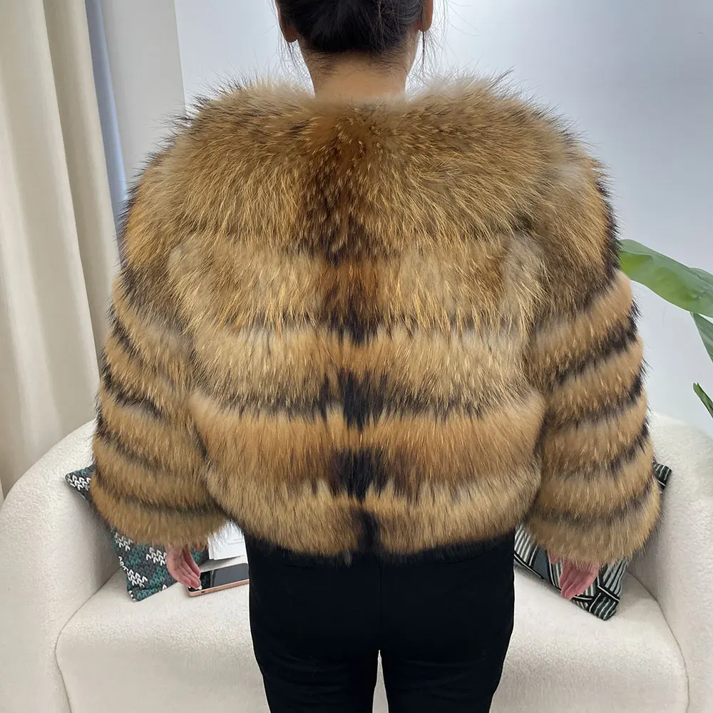 Real Raccoon Fur Jacket Fur Coat Fox Fur Coat Winter Jacket Women Natural Fox Fur 2024 Outerwear O-neck Thick Warm Luxury Female