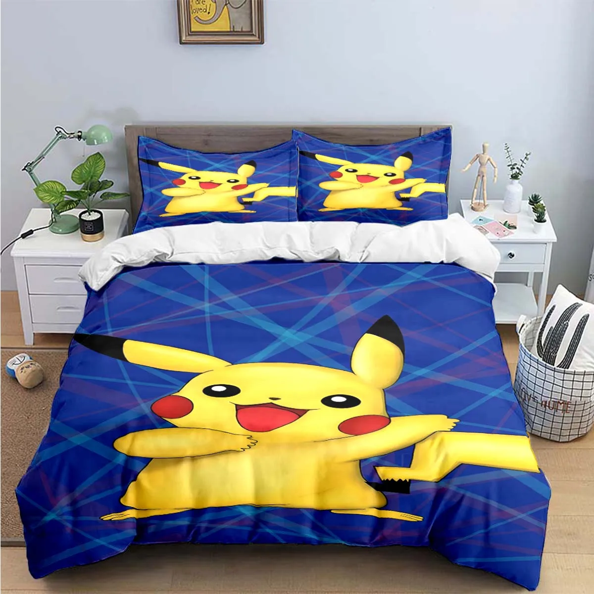 

Hot Pokémon Pikachu Cartoon Print Bedding Sets Bed Supplies Set Comforter Set Teens Girls Cartoon Twin Single Kid Luxury Gift