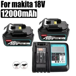 Makita-batería recargable para herramientas eléctricas, pila Original de 18V, 12000mAh, 12.0Ah, con LED 18650, repuesto de iones de litio, LXT, BL1860B, BL1860, BL1850