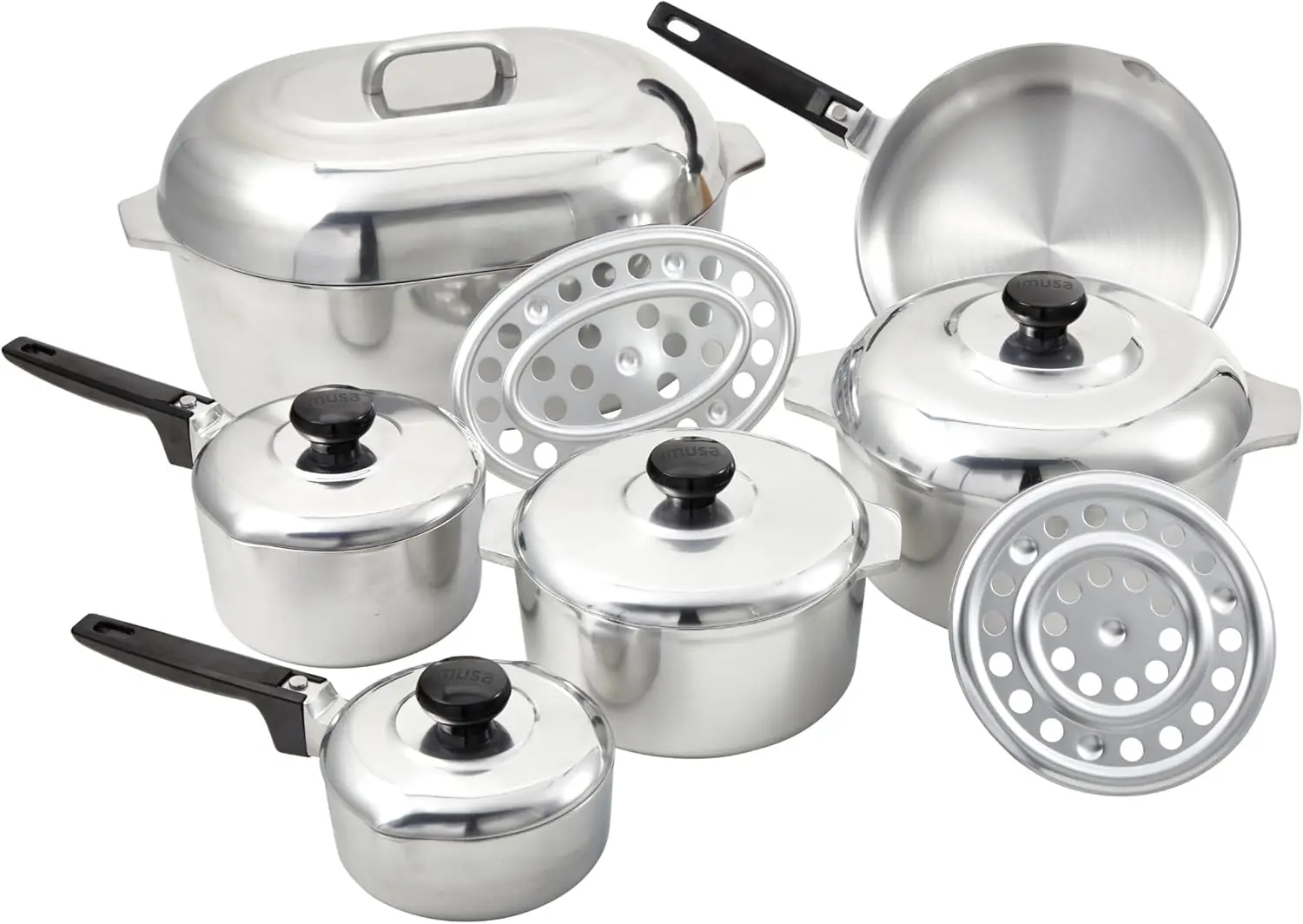 IMUSA USA Heavy Duty 13-Piece Cast Aluminum Cajun Cookware Set, Silver