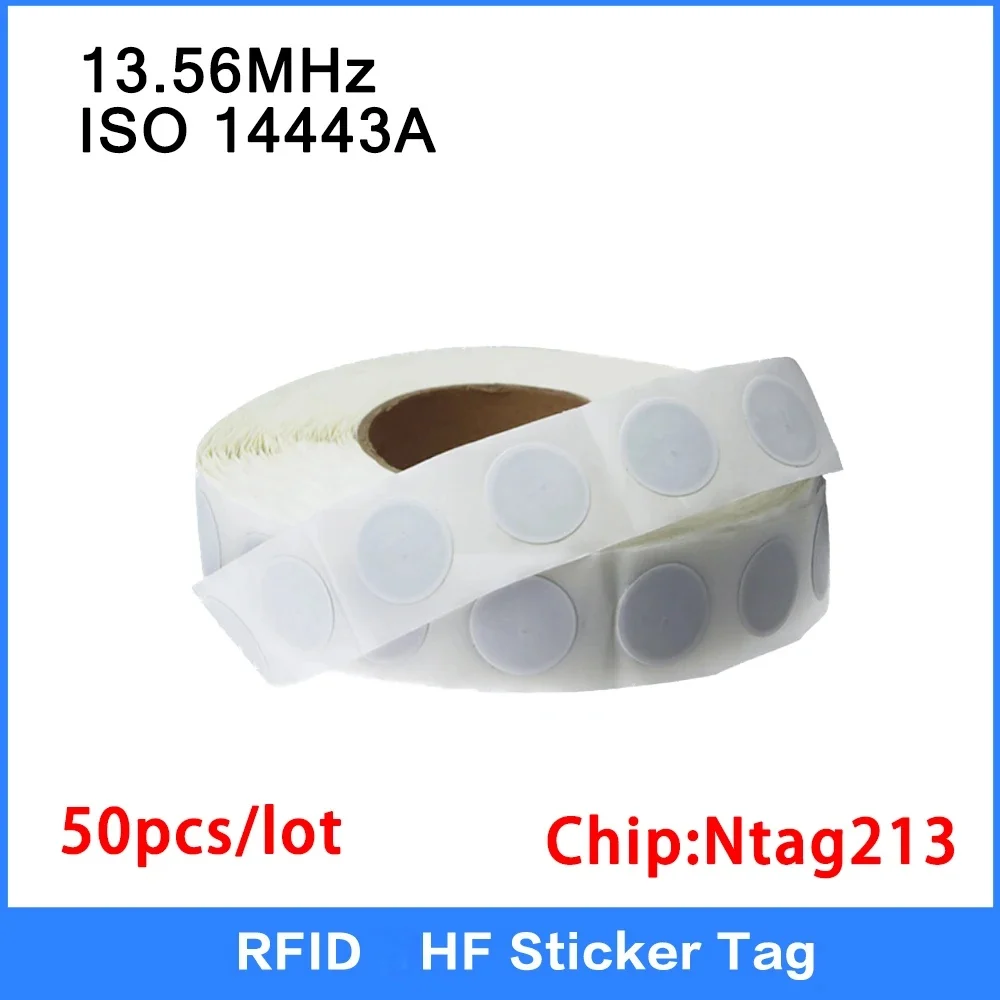 

25 мм белые наклейки с NFC-тегом ISO14443A 13,56 МГц NTAG 213 универсальная этикетка RFID HF смарт-теги для всех телефонов NFC 50 шт. IC-карта
