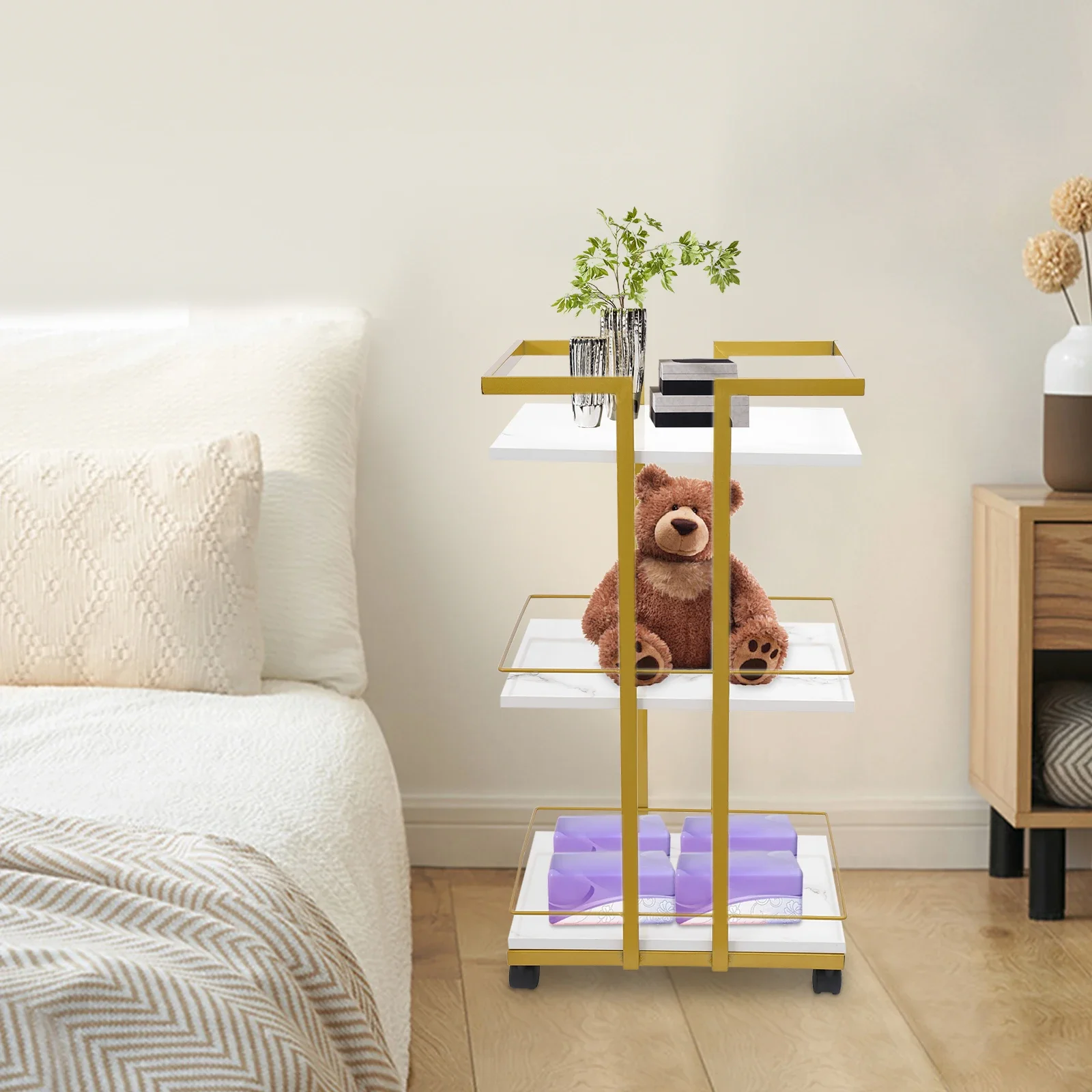 عربة أدوات دوارة متعددة الأغراض مع عجلات، عربة تخزين متنقلة للاستخدام في الصالونات والمكتب - محطة تجميل بسعة 25 كجم