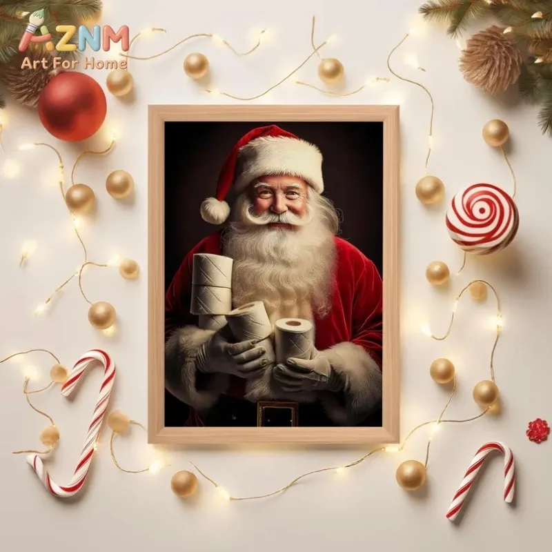 Funny Santa Bathroom Print Frameless Canvas Wall Art Poster | Toilet Humor Art for Christmas | Funny Holiday Poster for Bathroom