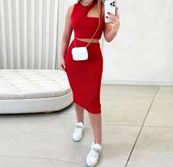 Skirt Set Women Streetwear 2024 Summer New Product Fresh and Sweet Small Tank Top High Waist Mid Dress Y2k Fashion Casual Suit