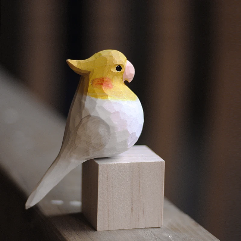 Cockatiel wood carving ornaments Cockatoo pure handmade solid wood Parrot crafts home decoration