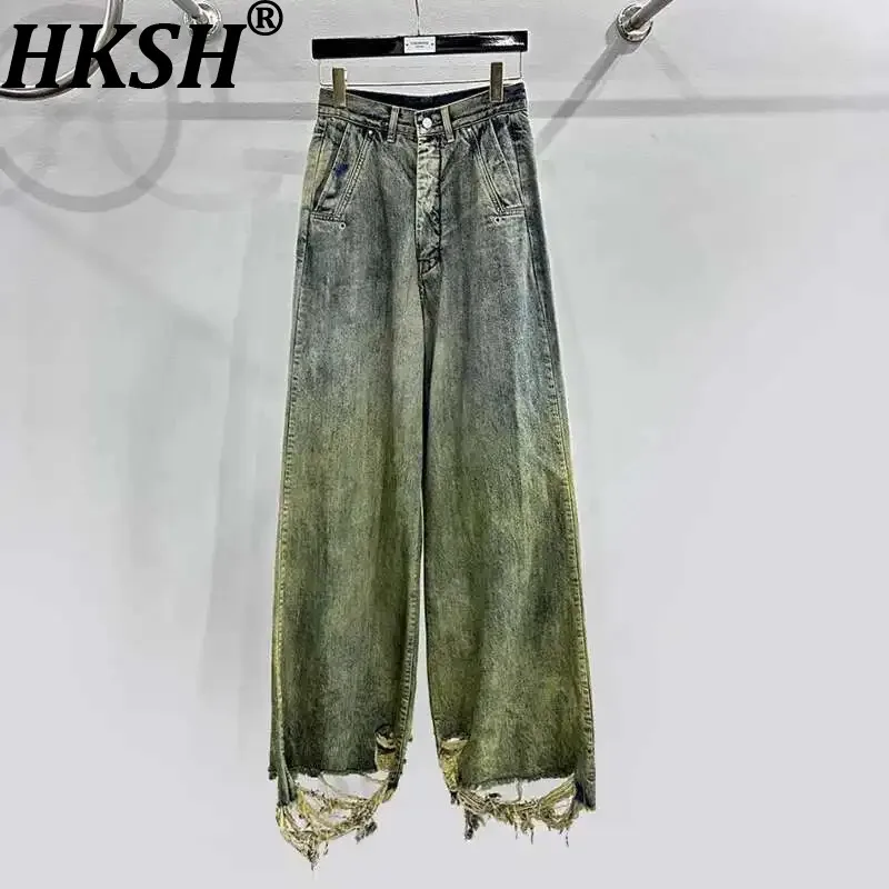 

Мужские джинсы HKSH: Новинка весна-осень, стиль панк, прямой крой, эффект градиента, модные джинсы из денима, трендовые, шикарные, HK1984