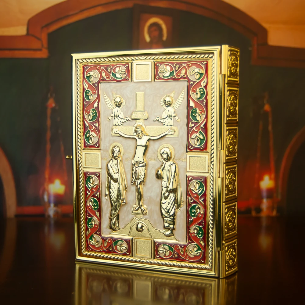 Ostorthodoxe Heilige Schriften Evangeliumsbuch-Umschlag für Kirchen mit Hochwertiger Handarbeit und Goldverzierung – Detail 11
