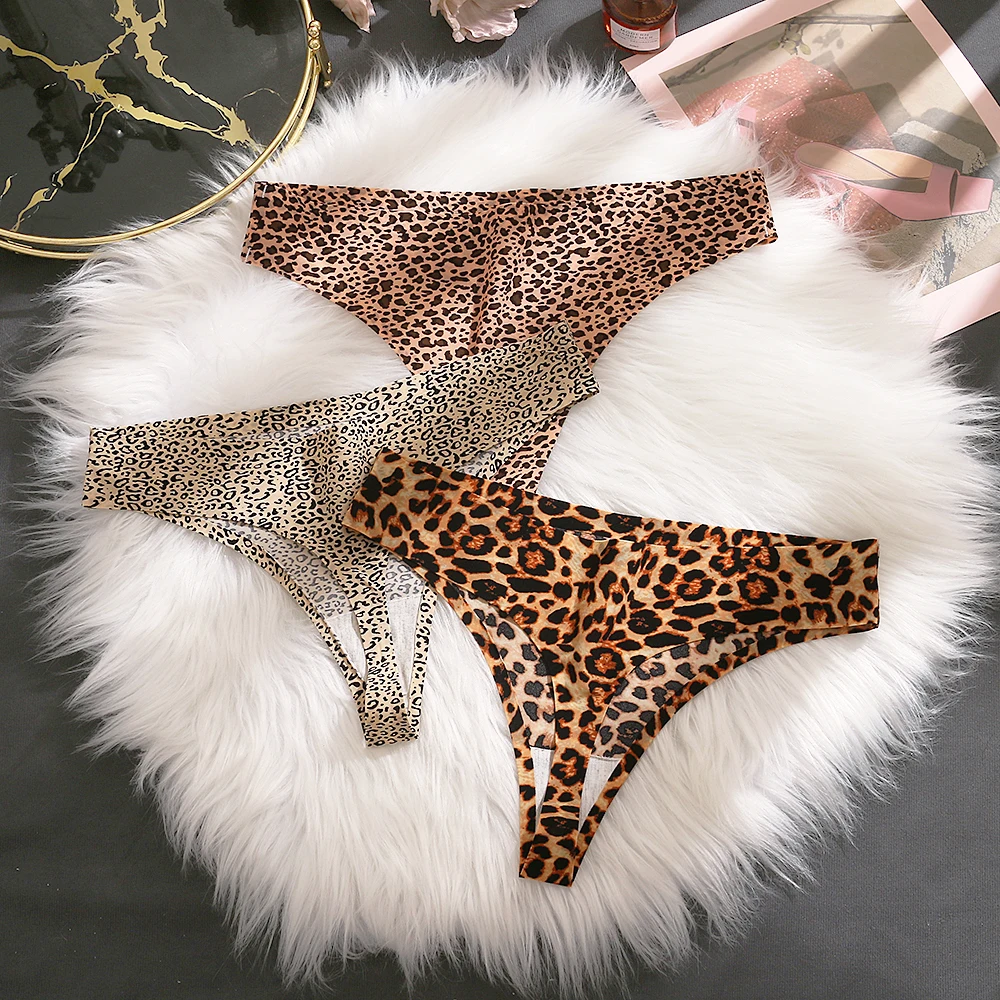 WarmSteps 3Pcs/Set Women\'s Leopard Thongs Seamless Panties for Woman G Strings Female Thongs Lingerie Intimate Tangas Hot Pantys
