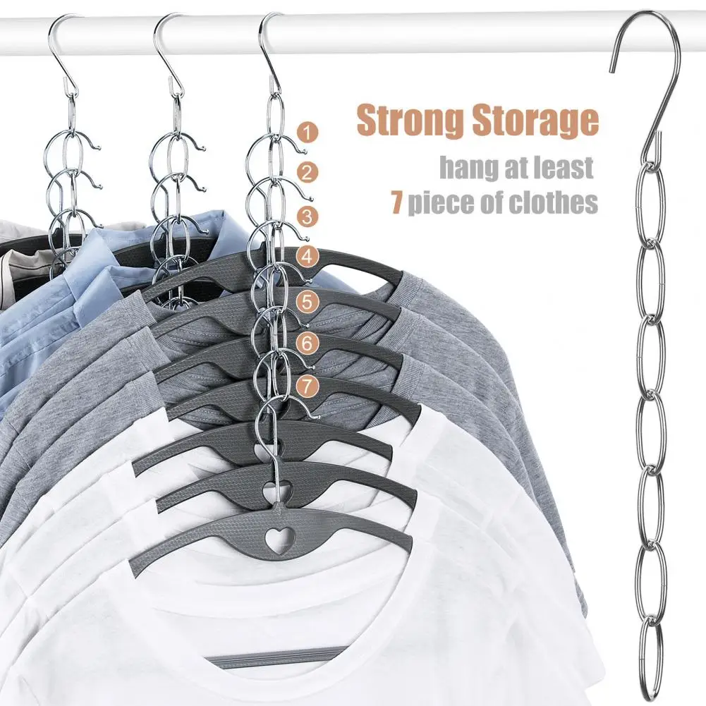 Wardrobe Organizer Efficient Vertical Space-saving Metal Chain Clothes Hanger Organizer with 7 Slots for Multiple