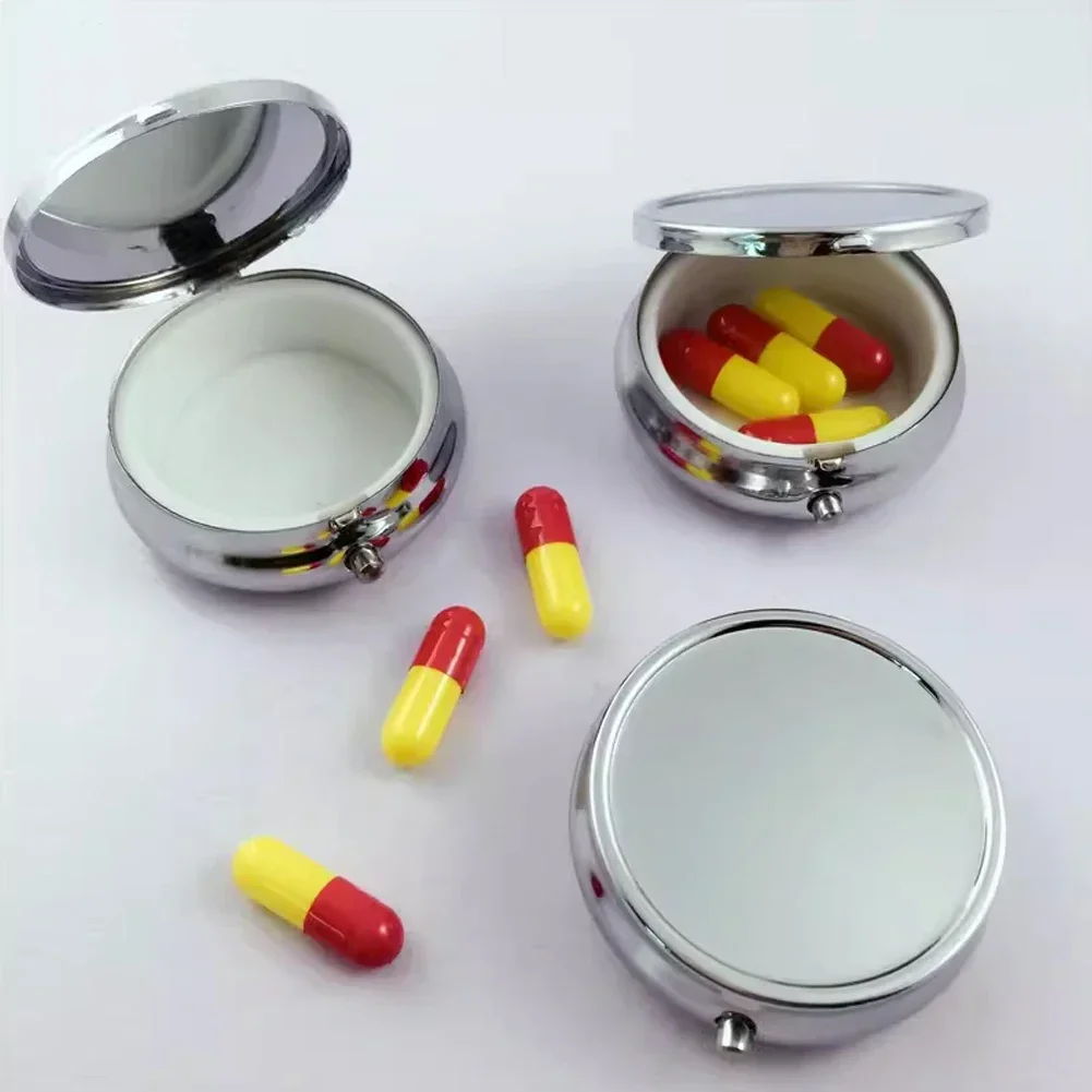 

1pc 50mm Metal Vintage Blank Pocket Pill Box with Mirror Drugs Boxes Medicine Holder Pill Storage Box Platinum Gold Bronze