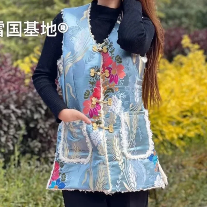 

Women's Brocade Tibetan Clothing Ethnic Style Long Vest Waistcoat Coat Top Outer Wear