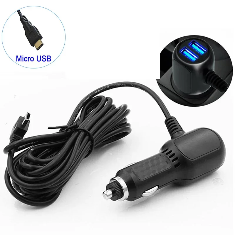 Kabel do ładowania DVR Ładowarka samochodowa Mini USB Kabel / Micro USB 11,5 stopy Zasilacz 12-24V do kamery DVR GPS