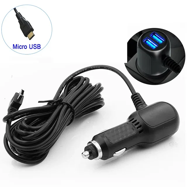Kabel do ładowania DVR Ładowarka samochodowa Mini USB Kabel / Micro USB 11,5 stopy Zasilacz 12-24V do kamery DVR GPS