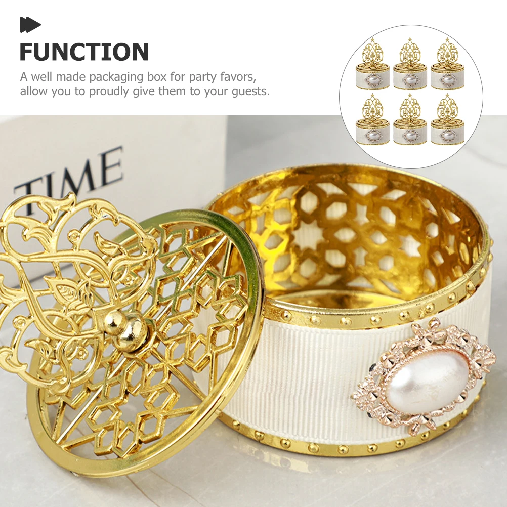 

6pcs Pearl Candy Box European Style Small Favor Containers Party Treat Snack Boxes Wedding Bride Jewelry Food Ring Packaging