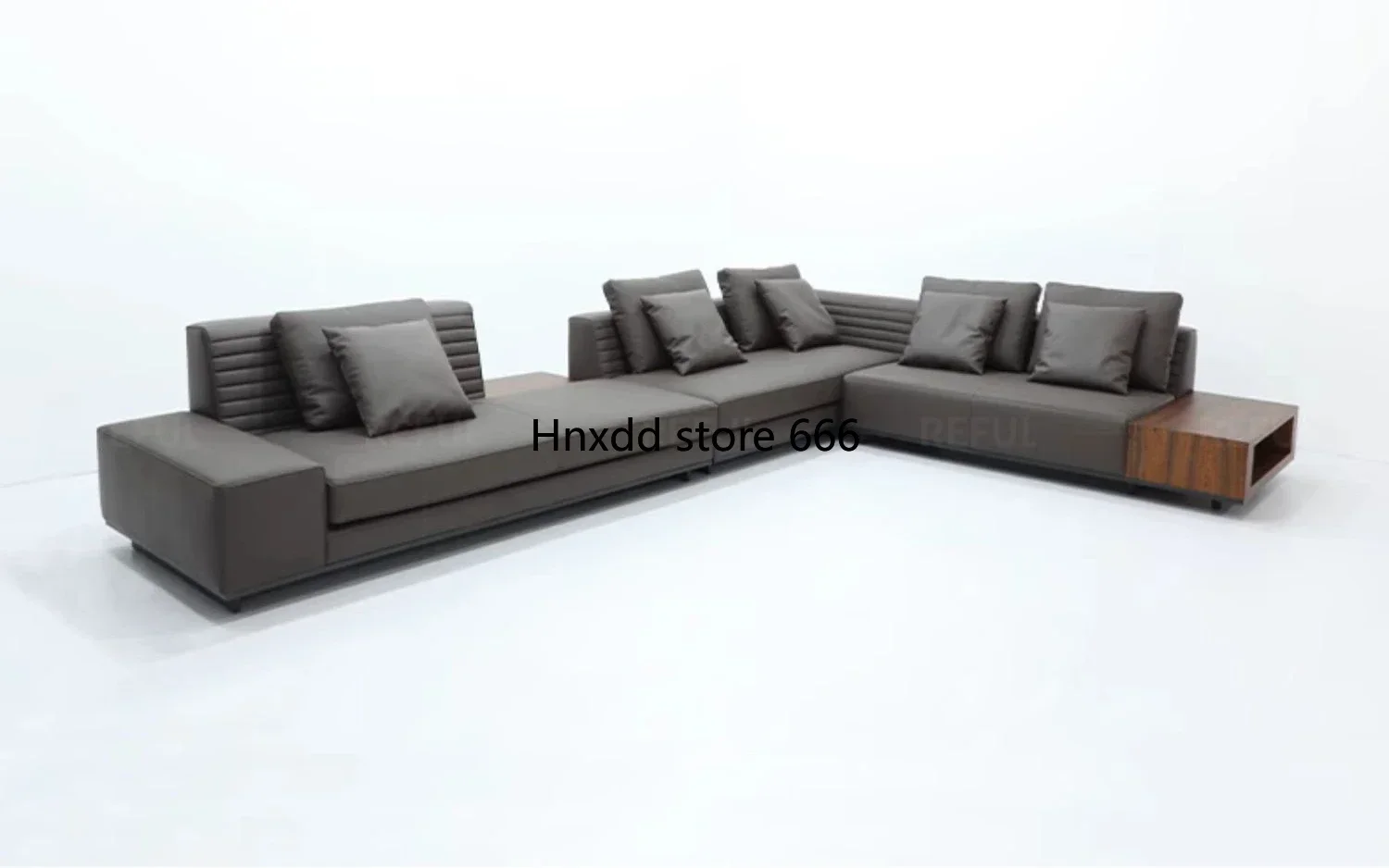 Straight four-person modern simple living room leather sofa top layer down