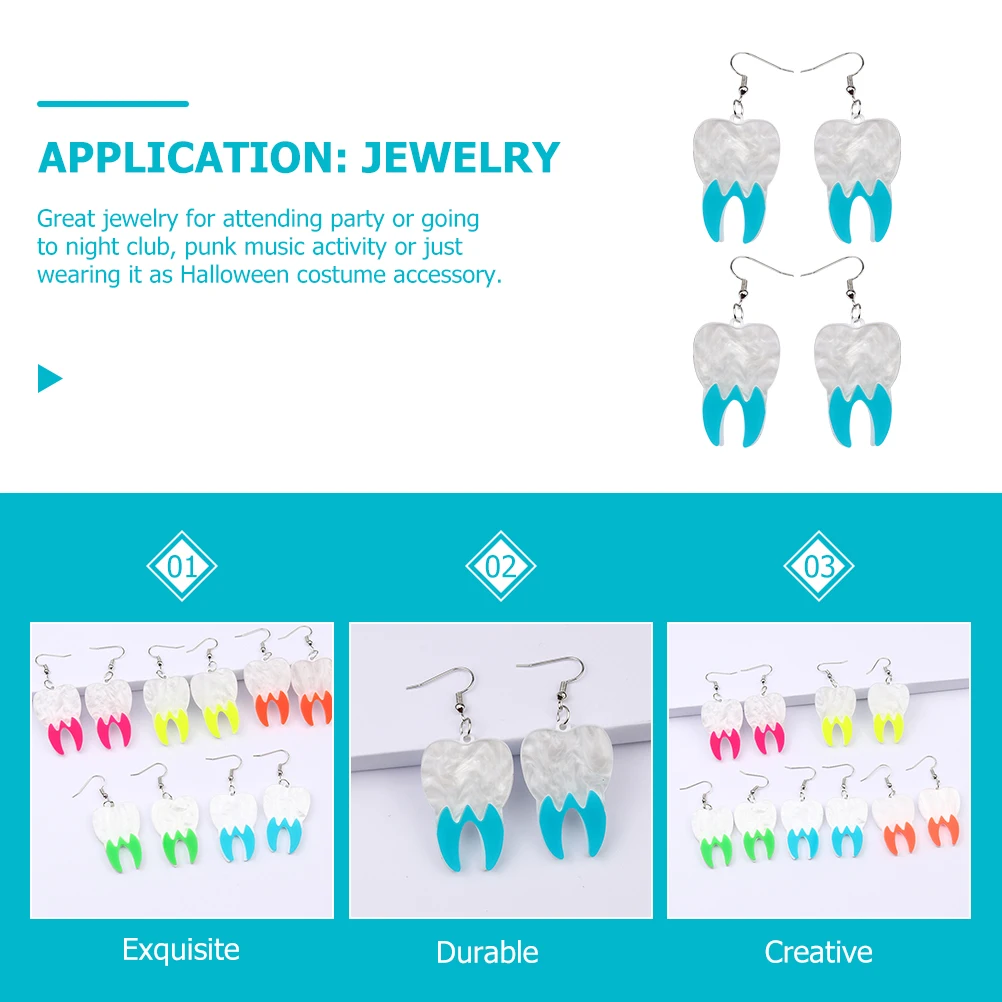 

2 Pairs Earrings for Teeth Earrings Women Lightweight Funny Halloween Accessories Pendant Jewelry Cosplay Party Gifts