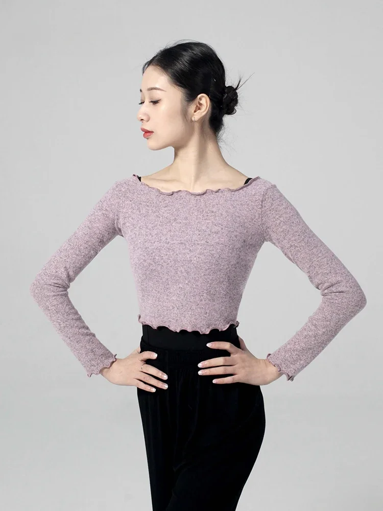 Ropa de entrenamiento de baile de Ballet para mujer, suéter de otoño e invierno con un solo hombro, jersey de manga larga para danza moderna para adultos, Tops cálidos