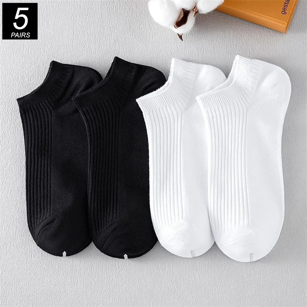 5 Pairs/Pack Brand Ankle Socks for Men Cotton Breathable High Quality Black White Boat Socks for Women EU 38-43