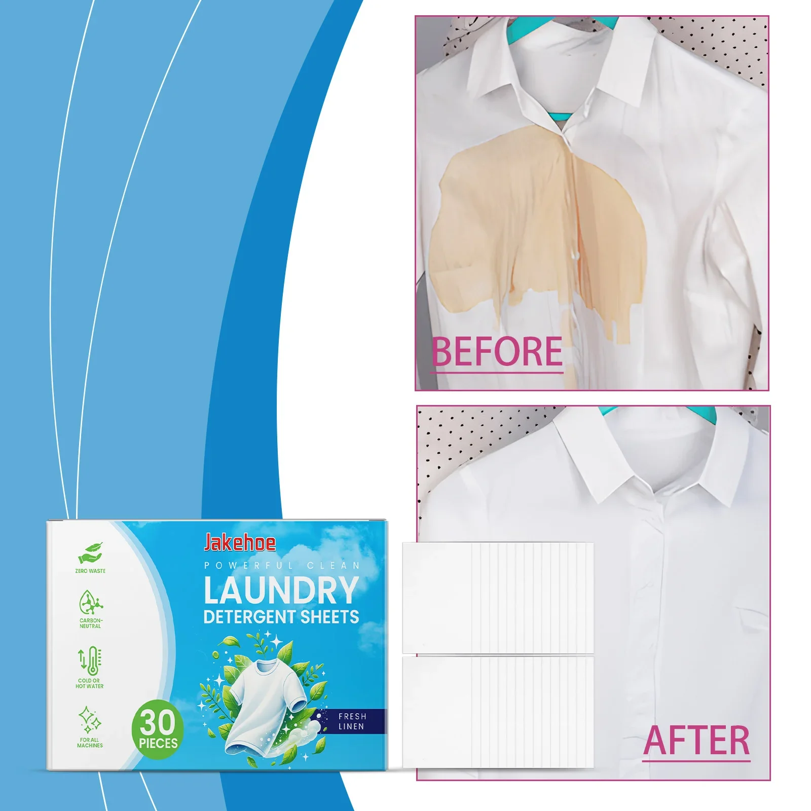 

30/60/90/120/150PCS Laundry Detergent Sheets Gentle Oil & Stain Remover Easy Dissolve Eco-Friendly Laundry detergent sheets