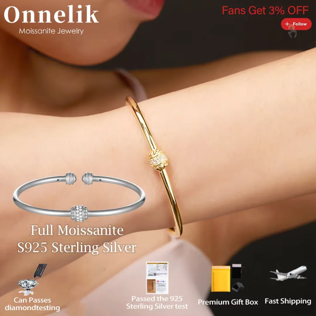 

Onnelik Full D Цвет Муассанит Регулируемые Открытые Браслеты S925 Стерлингового Серебра Пластина 18 К для Женщин Свадебная Вечеринка Подарок Ювелирные Изделия