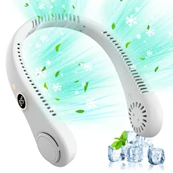 Mini Portable Hanging Neck Fan Digital Display Foldable Summer Air Cooling 5 Speed USB Rechargeable Bladeless Mute Neckband Fans