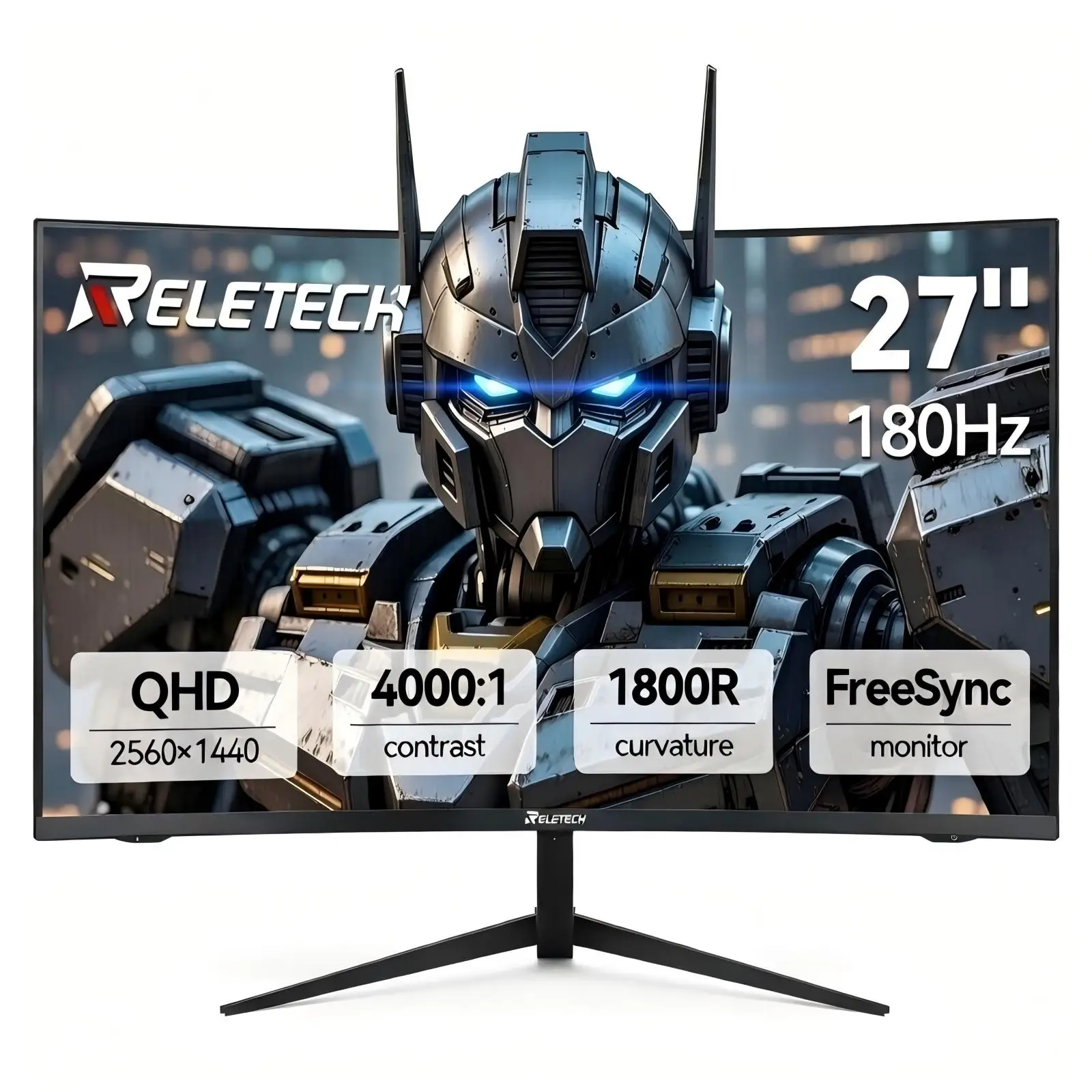 

Игровой изогнутый монитор Reletech 27 дюймов, 180 Гц, 2K (2560x1440), 1800R, HDMI+DP, 100% sRGB, Adaptive FreeSync
