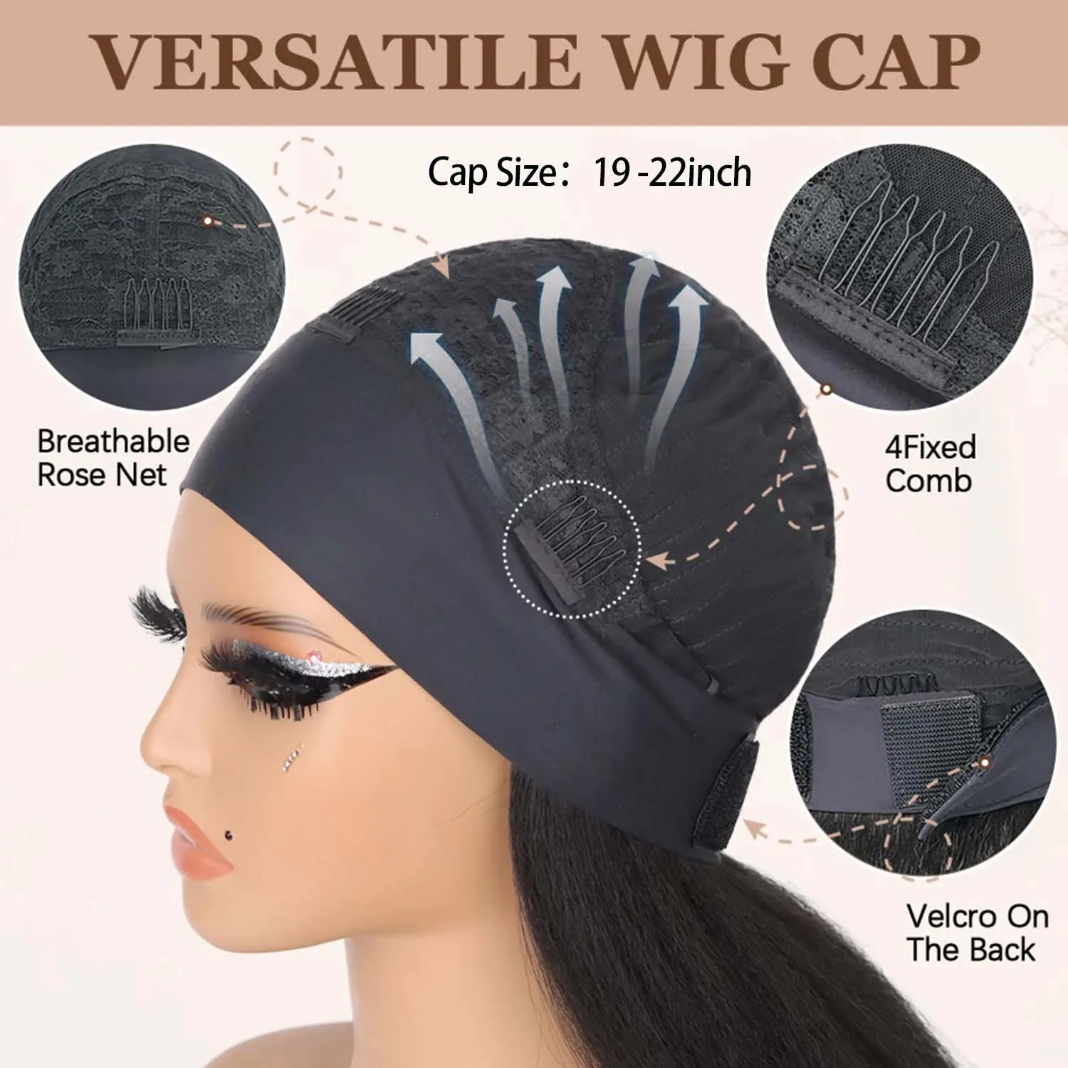 Kinky Straight Stirnband-Perücke aus Synthetik für Frauen, Yaki Straight Perücken mit schwarzem Stirnband, einfach zu stylen, ohne Spitzenfront, ohne Kleber – Detail 5